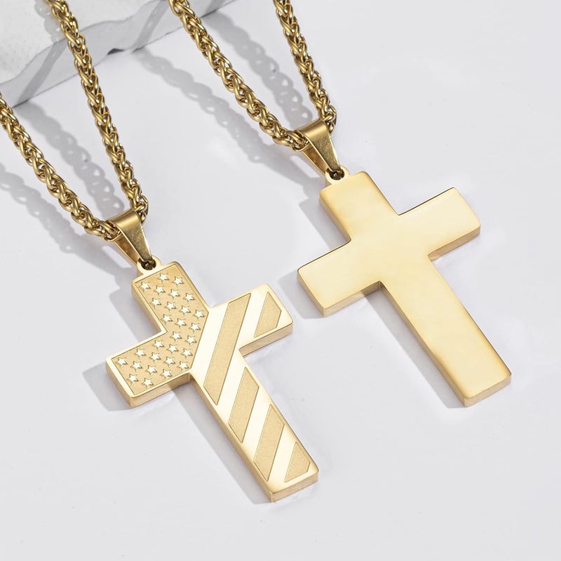 DuoDiner Valentines Day Gifts for Him -24 Inch Cross Necklace for Men Boys Kids Bible Verse American Flag Pendant Baptism Religious First Communion Jewelry Gifts - Image 2
